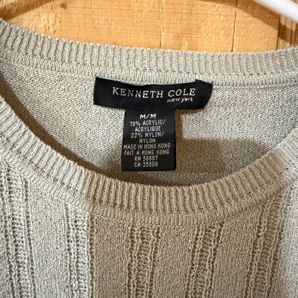 Kenneth Cole Textured Ribbed Short Sleeve Sweater - Light Sage - Picture 3 of 4
